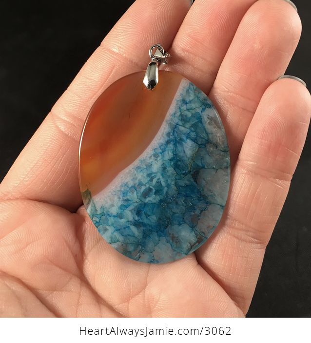 Oval Orange and Blue Druzy Stone Pendant Necklace - #Y0EO9Kqg1Ks-2