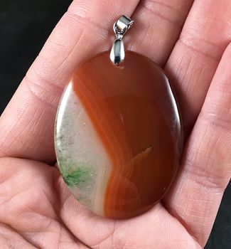 Oval Orange and Green Druzy Agate Stone Pendant #S5A30Vvqrho