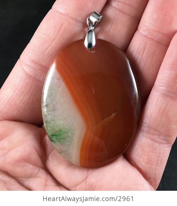 Oval Orange and Green Druzy Agate Stone Pendant - #S5A30Vvqrho-1