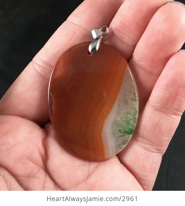 Oval Orange and Green Druzy Agate Stone Pendant Necklace - #S5A30Vvqrho-2