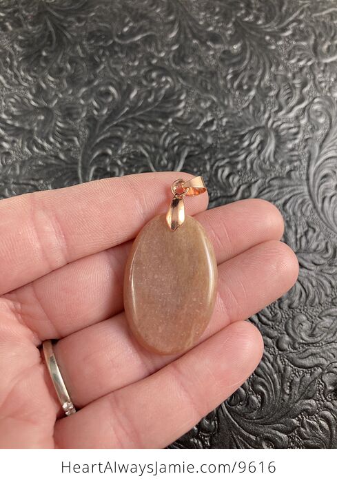 Oval Peach Moonstone and Rose Gold Crystal Stone Jewelry Pendant - #leic99tdkDQ-4