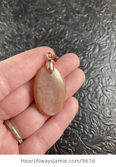 Oval Peach Moonstone and Rose Gold Crystal Stone Jewelry Pendant - #leic99tdkDQ-1