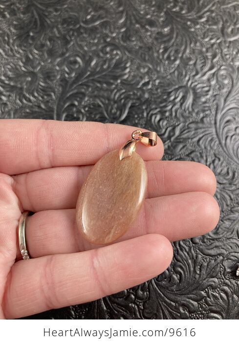 Oval Peach Moonstone and Rose Gold Crystal Stone Jewelry Pendant - #leic99tdkDQ-3