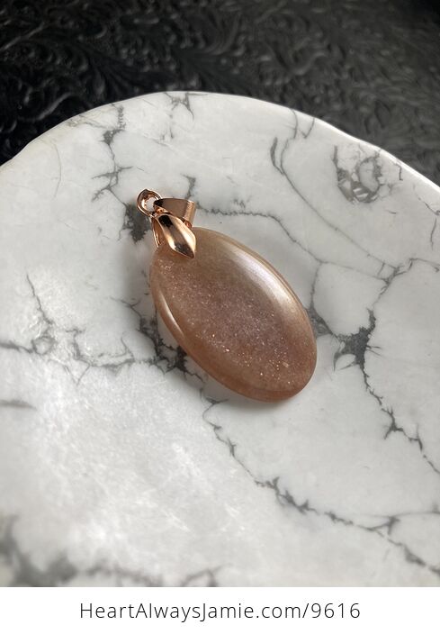 Oval Peach Moonstone and Rose Gold Crystal Stone Jewelry Pendant - #leic99tdkDQ-2