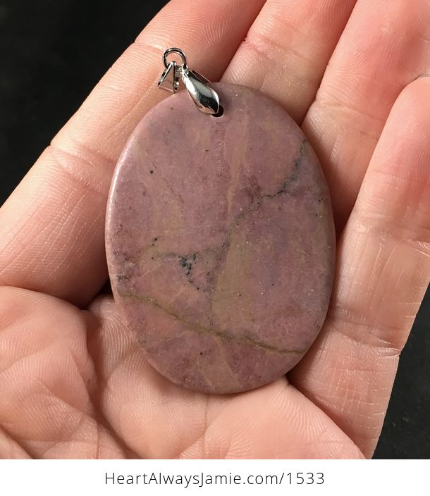 Oval Pink Rhodonite Stone Pendant Necklace - #XFOYdUT9CUw-2
