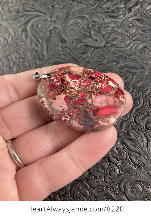 Oval Red and Pink Sea Sediment Jasper Stone Jewelry Pendant - #27xqV8ykC4U-6