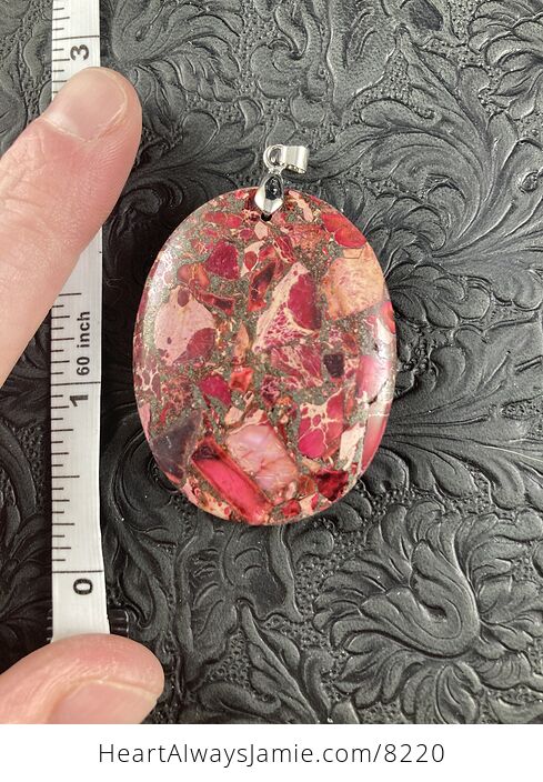 Oval Red and Pink Sea Sediment Jasper Stone Jewelry Pendant - #27xqV8ykC4U-3