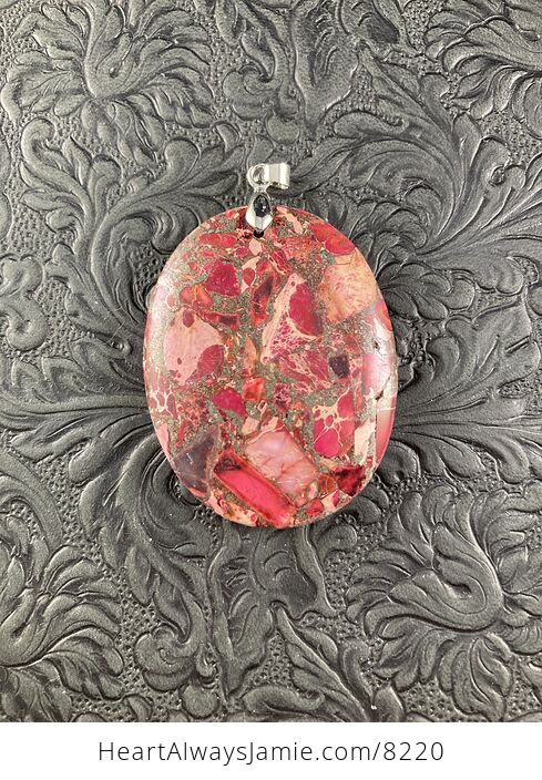 Oval Red and Pink Sea Sediment Jasper Stone Jewelry Pendant - #27xqV8ykC4U-2