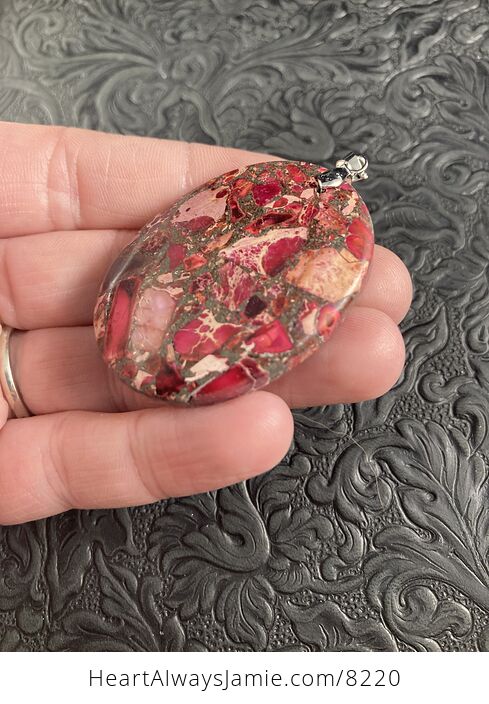 Oval Red and Pink Sea Sediment Jasper Stone Jewelry Pendant - #27xqV8ykC4U-5