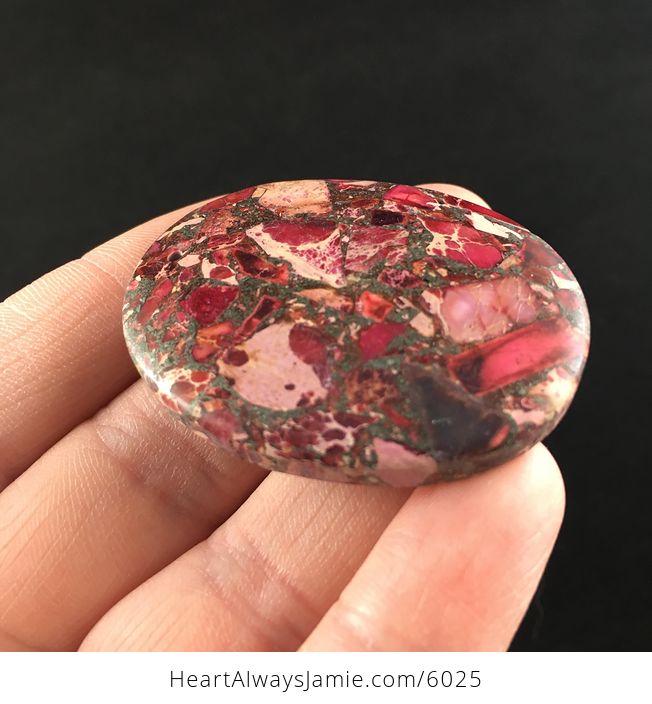 Oval Red and Pink Sea Sediment Jasper Stone Jewelry Pendant - #Mxm01DskW6U-4