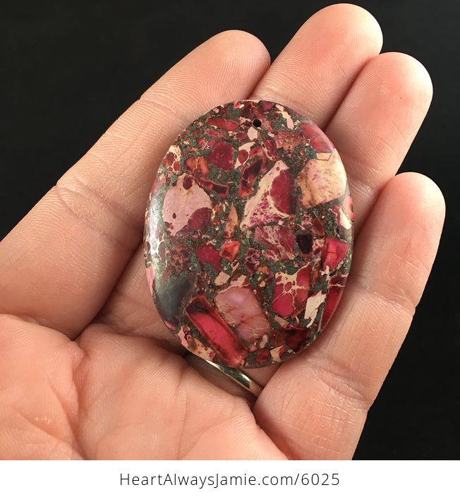 Oval Red and Pink Sea Sediment Jasper Stone Jewelry Pendant - #Mxm01DskW6U-1