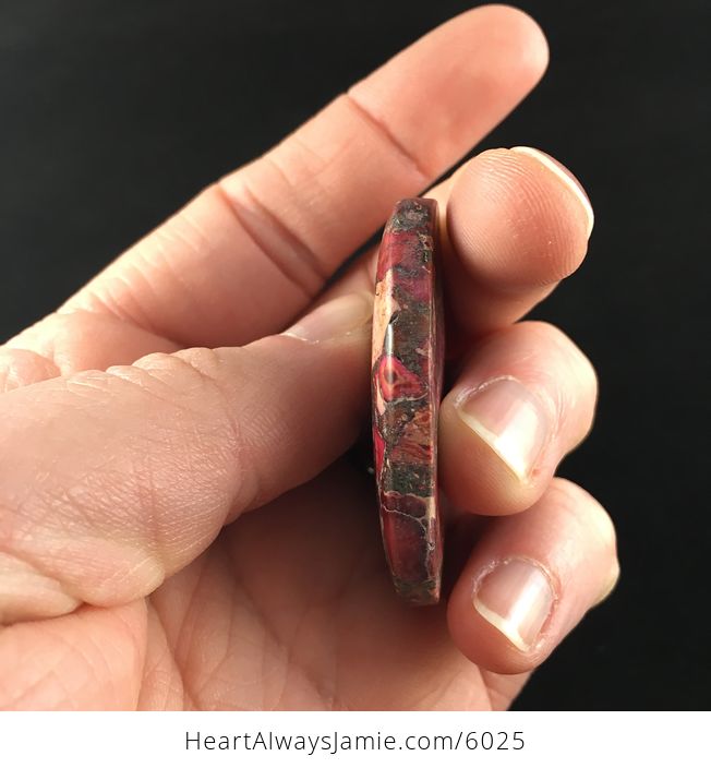 Oval Red and Pink Sea Sediment Jasper Stone Jewelry Pendant - #Mxm01DskW6U-5