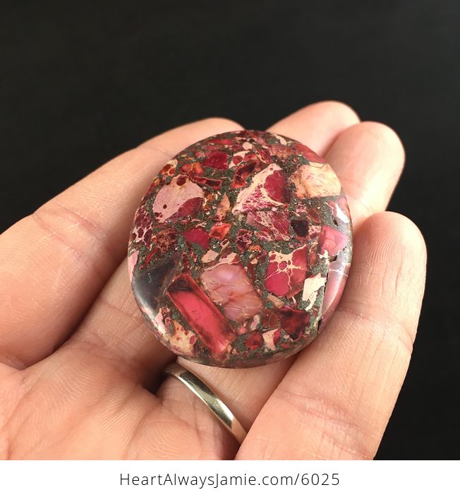 Oval Red and Pink Sea Sediment Jasper Stone Jewelry Pendant - #Mxm01DskW6U-2