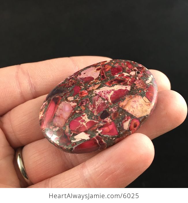 Oval Red and Pink Sea Sediment Jasper Stone Jewelry Pendant - #Mxm01DskW6U-3