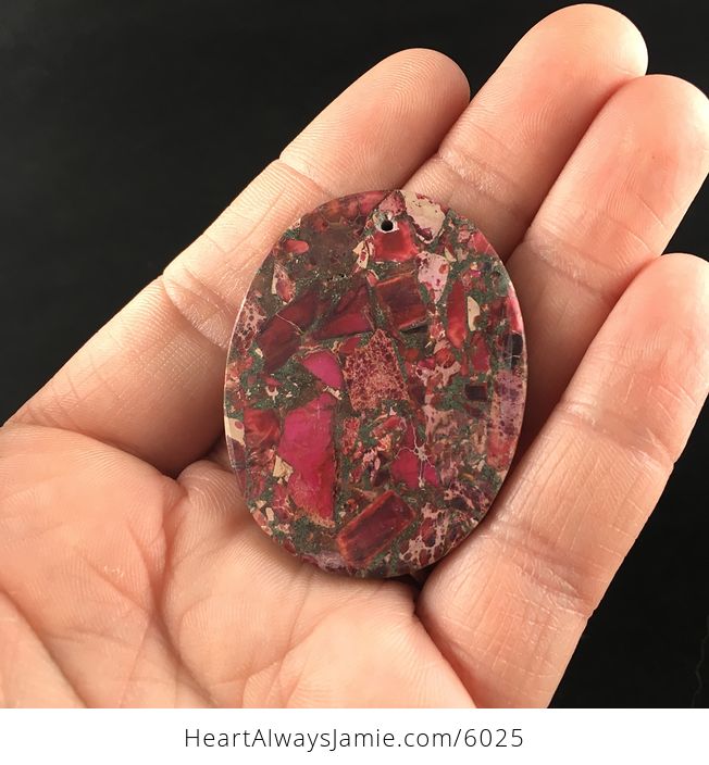 Oval Red and Pink Sea Sediment Jasper Stone Jewelry Pendant - #Mxm01DskW6U-6