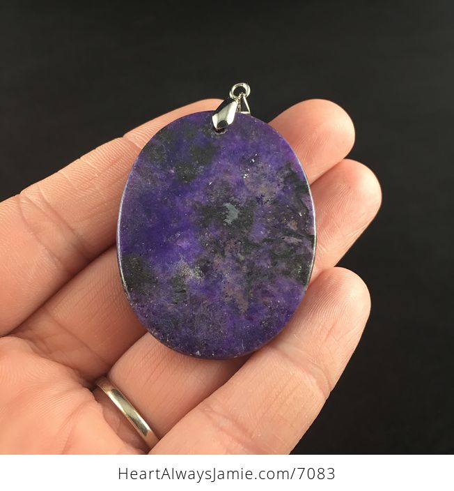 Oval Shaped Black and Purple Lepidolite Stone Jewelry Pendant - #Mmh47jvVRog-5