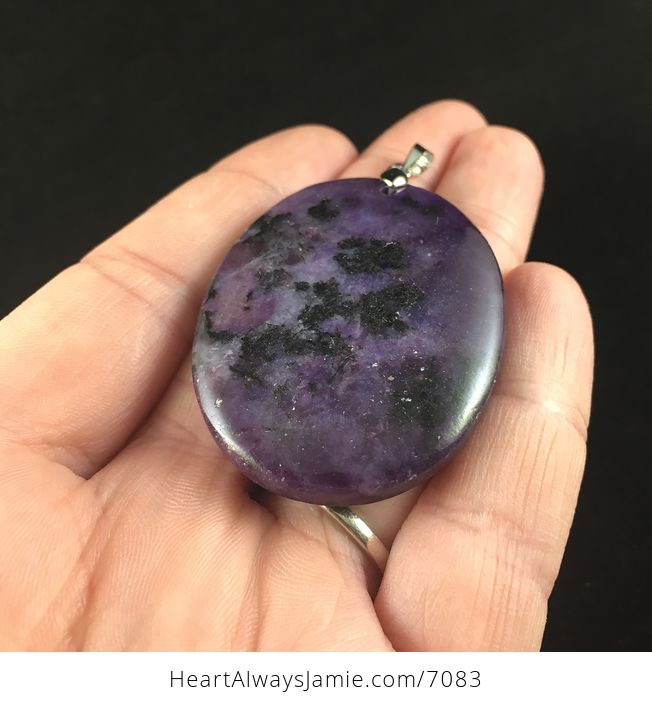 Oval Shaped Black and Purple Lepidolite Stone Jewelry Pendant - #Mmh47jvVRog-2
