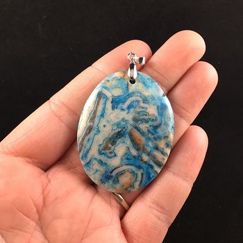 Oval Shaped Blue Crazy Lace Agate Stone Jewelry Pendant #WWoo4r336rc