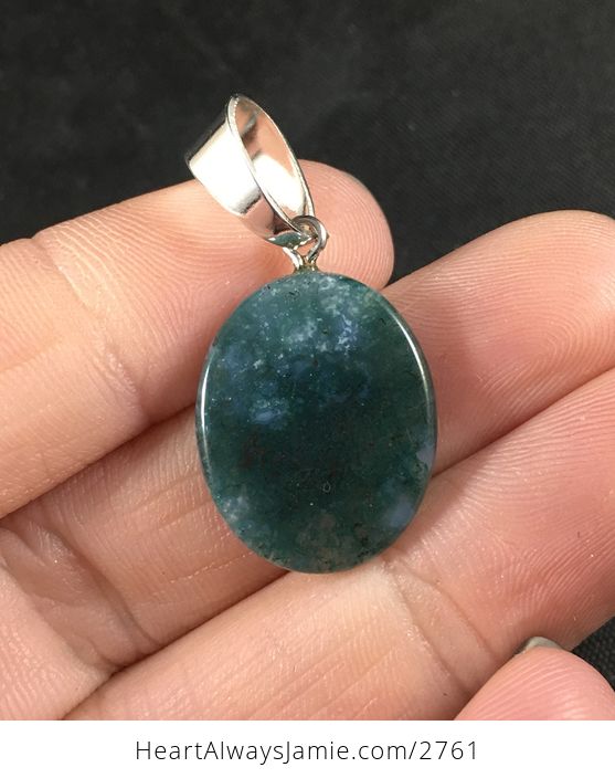 Oval Shaped Bluish Green Moss Agate Stone Pendant Necklace - #y6W36a3pdtU-1