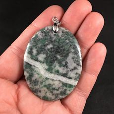 Oval Shaped Green Qinghai Jade Agate Stone Pendant #7EJqOGEEgtw