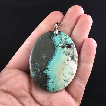 Oval Shaped Green Synthetic Turquoise Stone Jewelry Pendant #PwfzloC1Dns