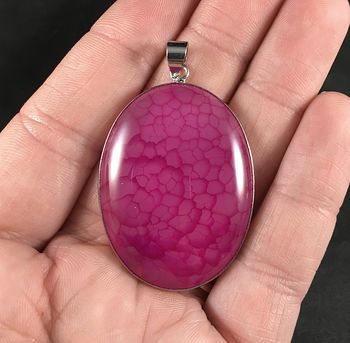 Oval Shaped Metal Framed Pink Dragon Veins Agate Stone Pendant #UgeUyy9d94c