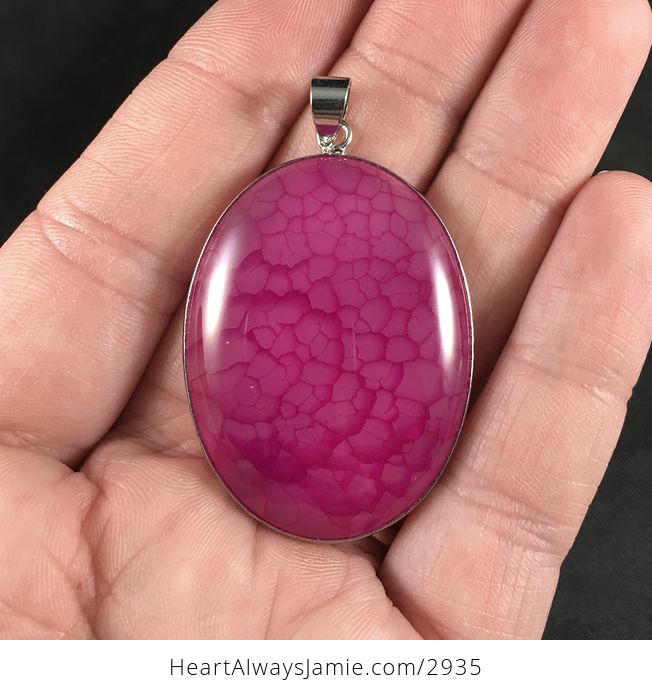 Oval Shaped Metal Framed Pink Dragon Veins Agate Stone Pendant - #UgeUyy9d94c-1