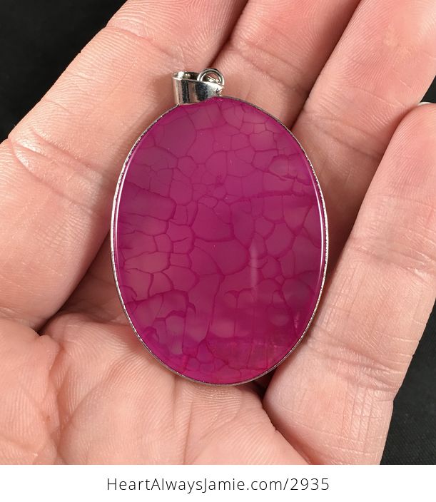 Oval Shaped Metal Framed Pink Dragon Veins Agate Stone Pendant Necklace - #UgeUyy9d94c-2