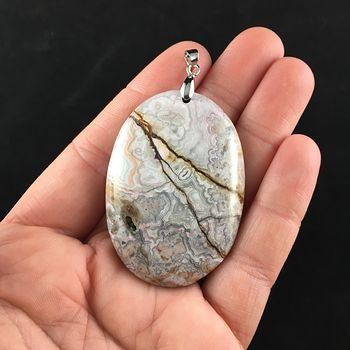 Oval Shaped Pastel Pink Mexican Crazy Lace Agate Stone Jewelry Pendant #WkNASdL746Q