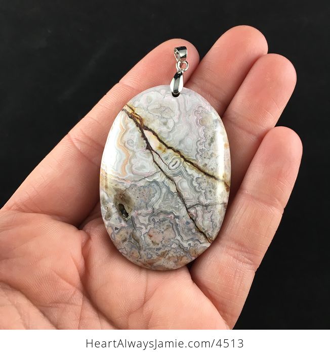 Oval Shaped Pastel Pink Mexican Crazy Lace Agate Stone Jewelry Pendant - #WkNASdL746Q-1