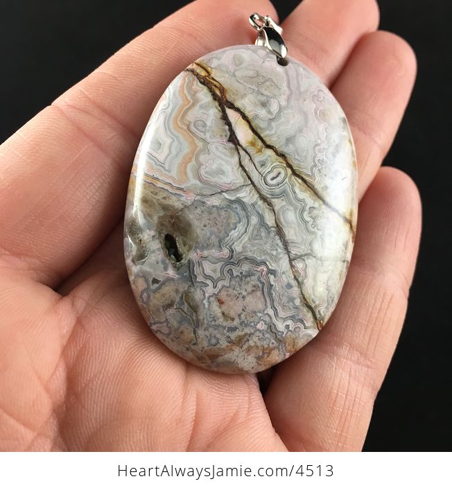 Oval Shaped Pastel Pink Mexican Crazy Lace Agate Stone Jewelry Pendant - #WkNASdL746Q-4