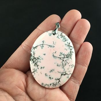 Oval Shaped Pink Dendritic Opal Stone Pendant Jewelry #lm4mOdflf6o