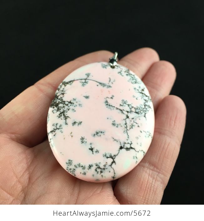 Oval Shaped Pink Dendritic Opal Stone Pendant Jewelry - #lm4mOdflf6o-2