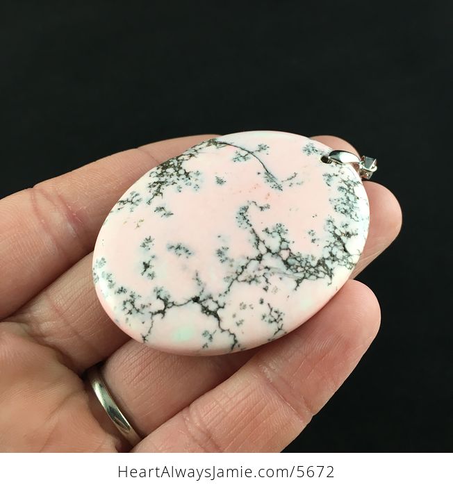 Oval Shaped Pink Dendritic Opal Stone Pendant Jewelry - #lm4mOdflf6o-3