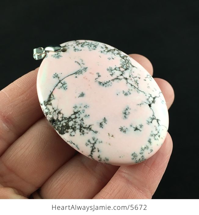 Oval Shaped Pink Dendritic Opal Stone Pendant Jewelry - #lm4mOdflf6o-4
