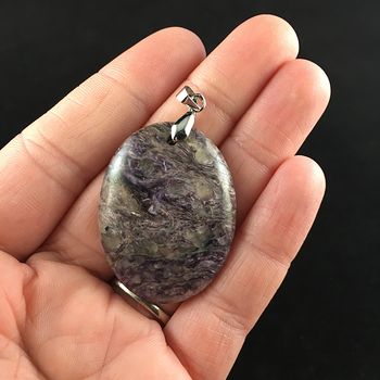 Oval Shaped Purple Charoite Stone Jewelry Pendant #4vEM2DxvMJQ