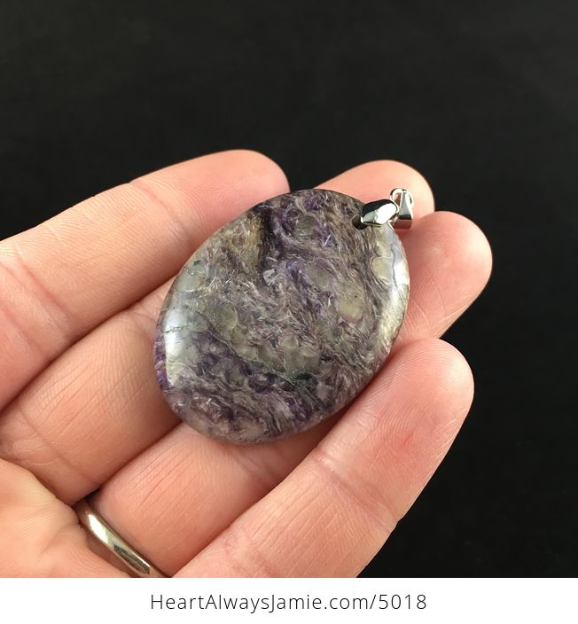 Oval Shaped Purple Charoite Stone Jewelry Pendant - #4vEM2DxvMJQ-3