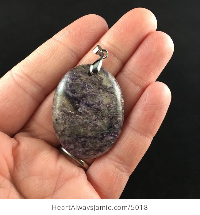 Oval Shaped Purple Charoite Stone Jewelry Pendant - #4vEM2DxvMJQ-1
