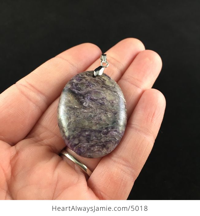 Oval Shaped Purple Charoite Stone Jewelry Pendant - #4vEM2DxvMJQ-2