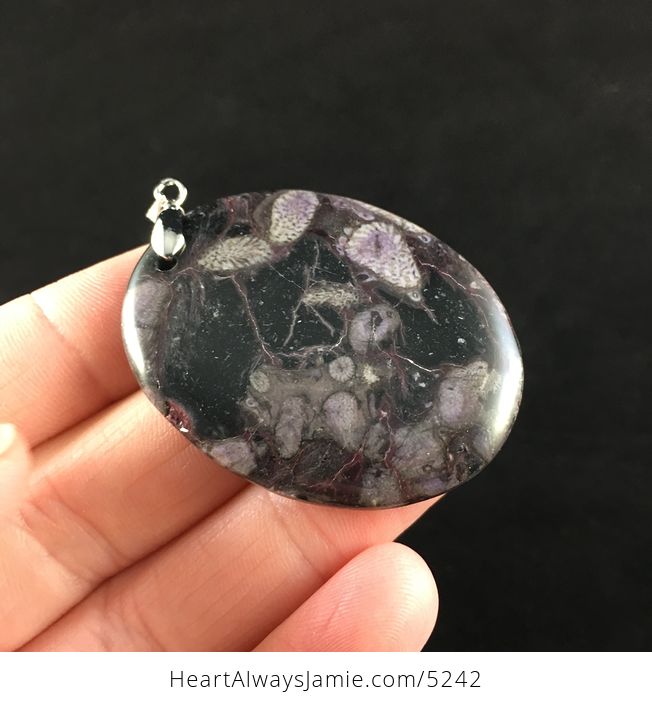 Oval Shaped Purple Nipomo Coral Fossil Stone Jewelry Pendant - #OrWE2eIDTwQ-4