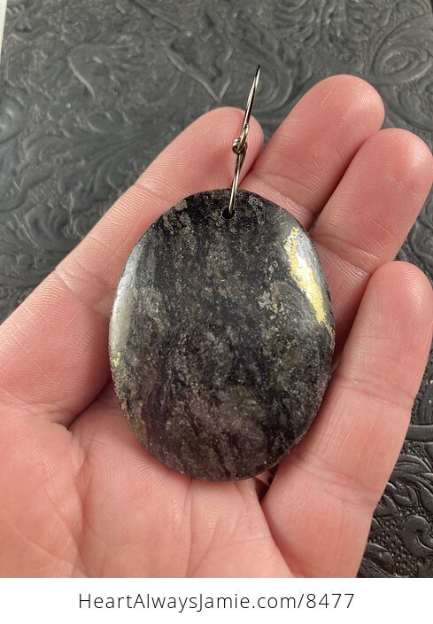 Oval Shaped Pyrite and Black Jasper Stone Jewelry Pendant Ornament - #FchcfXbn4rA-1