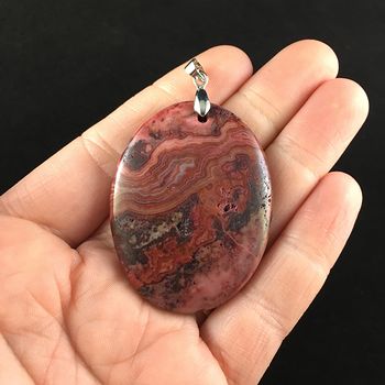 Oval Shaped Red Crazy Lace Agate Stone Jewelry Pendant #B3htsYbQQ5Y