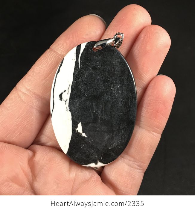 Oval Shaped Synthetic Black and White Striped Stone Pendant Necklace - #1RntWy0Jlrk-2