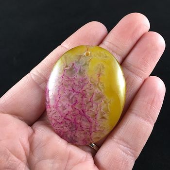 Oval Shaped Yellow and Pink Druzy Stone Jewelry Pendant #T0tltfJQDgc