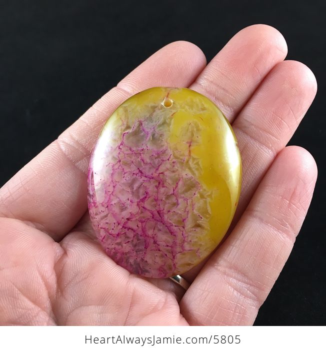 Oval Shaped Yellow and Pink Druzy Stone Jewelry Pendant - #T0tltfJQDgc-1