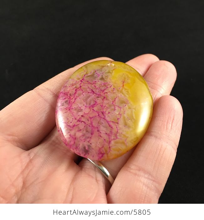 Oval Shaped Yellow and Pink Druzy Stone Jewelry Pendant - #T0tltfJQDgc-2