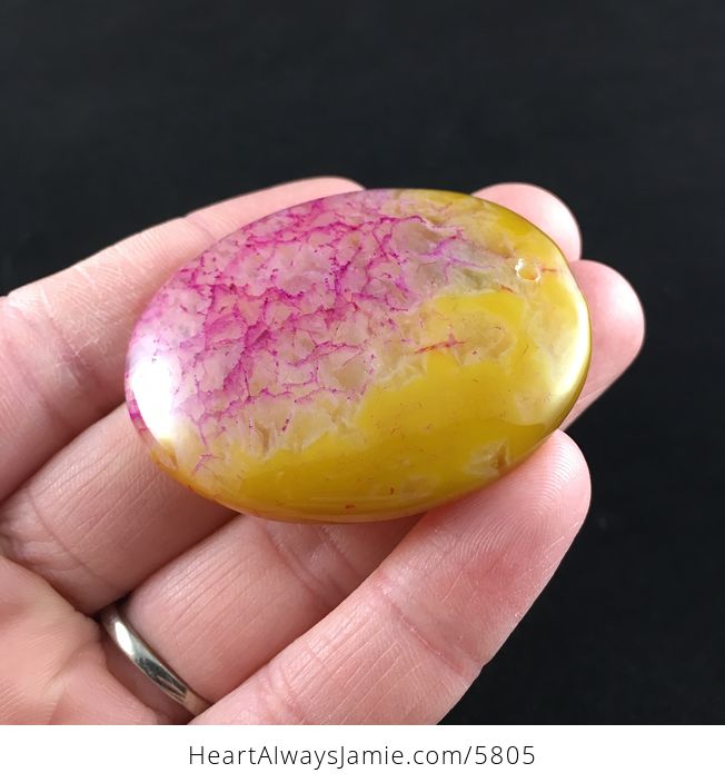 Oval Shaped Yellow and Pink Druzy Stone Jewelry Pendant - #T0tltfJQDgc-3