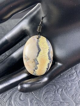 Oval Shaped Yellow Black and Beige Natural African Turquoise Stone Jewelry Pendant #41e8QHO0WiM
