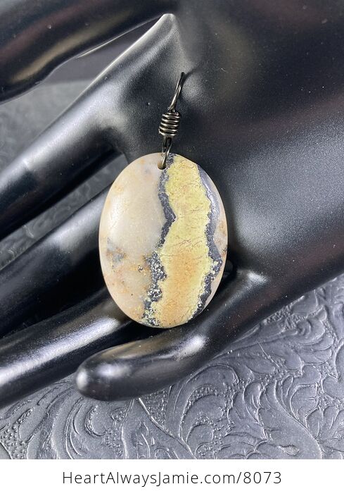 Oval Shaped Yellow Black and Beige Natural African Turquoise Stone Jewelry Pendant - #41e8QHO0WiM-1