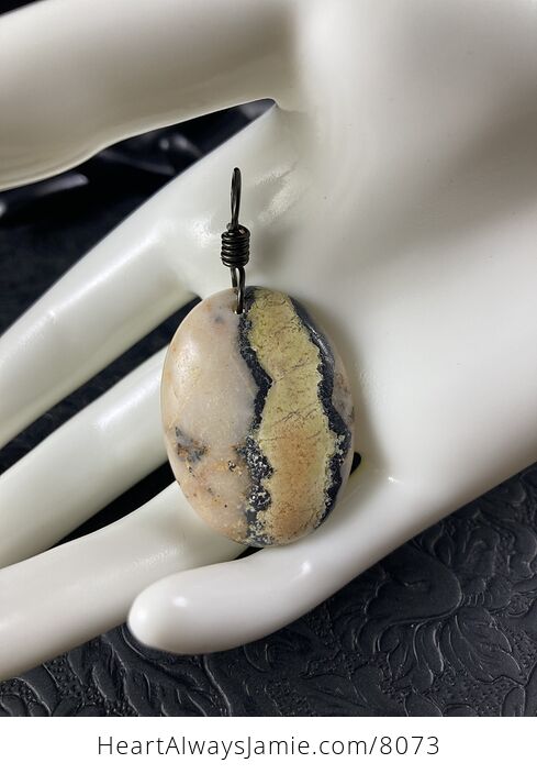 Oval Shaped Yellow Black and Beige Natural African Turquoise Stone Jewelry Pendant - #41e8QHO0WiM-7